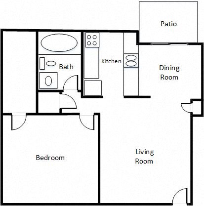 1 Bed / 1 Bath Floor Plan 5